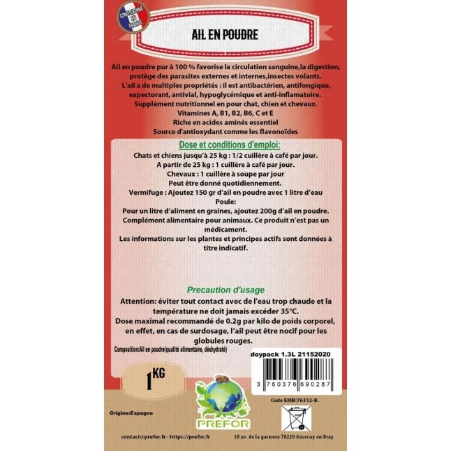 Ail En Poudre Pour Poule Recharge 1kg - Prefor 4 Ail En Poudre Pour Poule Recharge 1kg - Prefor – Image 2