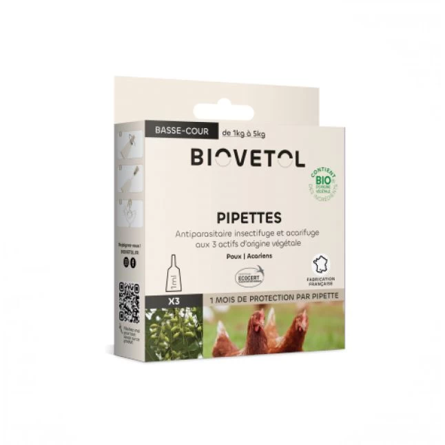 Pipettes Insectifuges Bio Pour Poules Et Volailles Par 3 - Biovetol 3 Pipettes Insectifuges Bio Pour Poules Et Volailles Par 3 - Biovetol