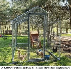 Enclos Poulailler 12m² Tubes 32mm H2,25m - Parc Grillagé Renforcé 6x2m - Acier Galvanisé -Poulailler Série Magasin grand enclos poulailler parc grillage 2x6x2 25m face avant