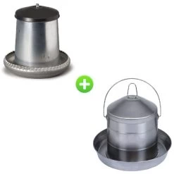 Kit 4/6 Poules Abreuvoir Inox 8L Et Mangeoire Galvanisé 5Kg