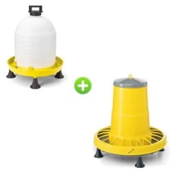 Kit Plastique 10/12 Poules Abreuvoir 15L Et Mangeoire 15,5Kg
