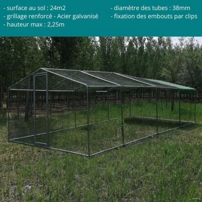 Enclos Poulailler 24m² Tubes 38mm H2,25m - Parc Grillagé Renforcé 8x3m - Acier Galvanisé 5 Enclos Poulailler 24m² Tubes 38mm H2,25m - Parc Grillagé Renforcé 8x3m - Acier Galvanisé – Image 3