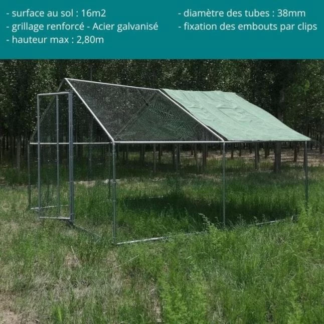 Enclos Poulailler 16m² Tubes 38mm H2,8m - Parc Grillagé Renforcé 4x4m - Acier Galvanisé 4 Enclos Poulailler 16m² Tubes 38mm H2,8m - Parc Grillagé Renforcé 4x4m - Acier Galvanisé – Image 2