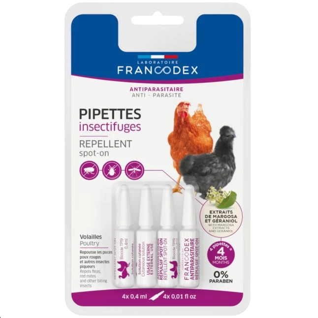 Pipettes Insectifuges Pour Poules Et Volailles Par 4 - Francodex 3 Pipettes Insectifuges Pour Poules Et Volailles Par 4 - Francodex