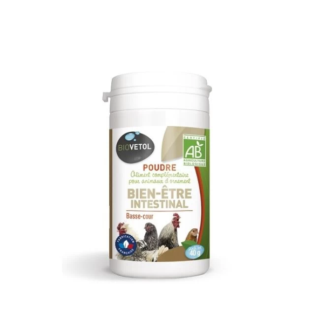 Poudre Bien-être Intestinal Pour Animaux De Basse-Cour 40 G BIO - BIOVETOL 3 Poudre Bien-être Intestinal Pour Animaux De Basse-Cour 40 G BIO - BIOVETOL