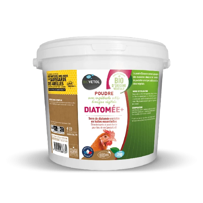Terre De Diatomée Pour Poule Enrichie En Huiles Essentielles Diatomée+ 3KG - Biovetol 3 Terre De Diatomée Pour Poule Enrichie En Huiles Essentielles Diatomée+ 3KG - Biovetol